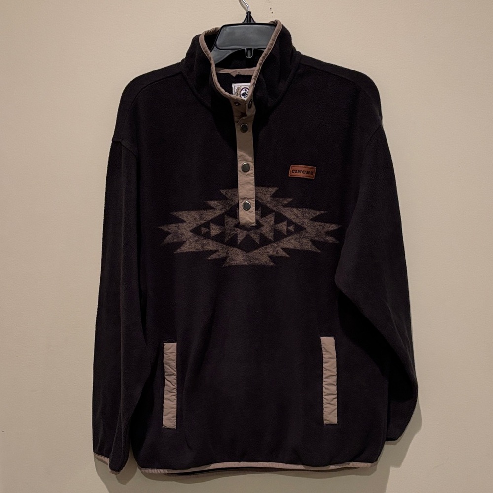 Cinch Black Fleece Pullover with Tan Aztec Motif